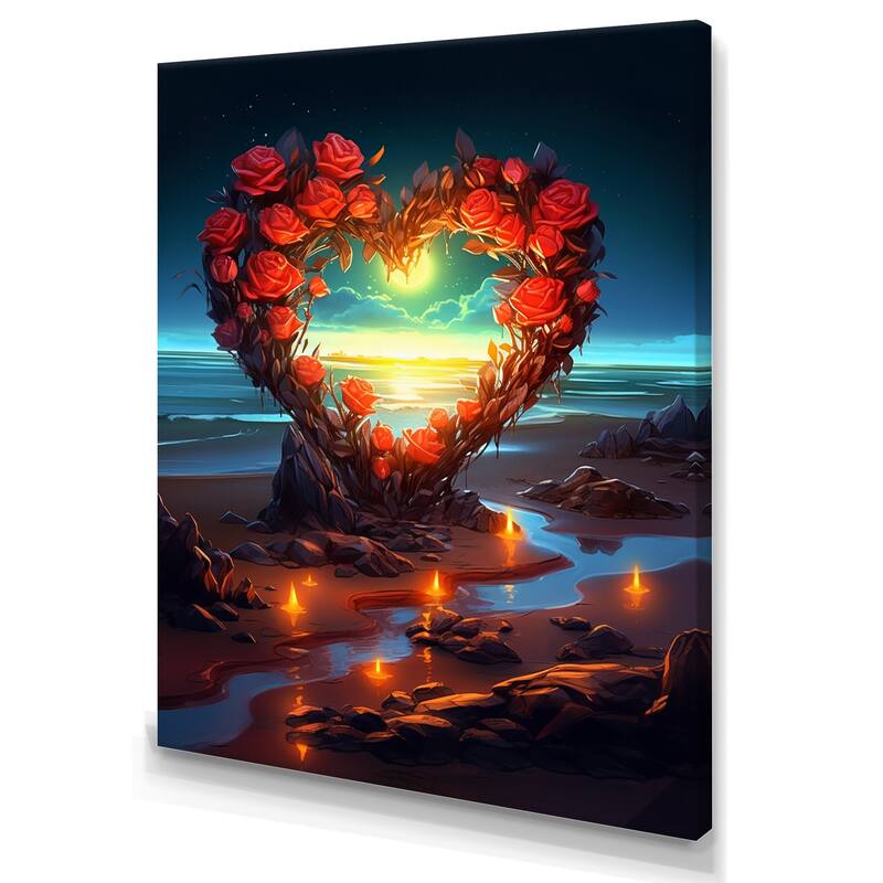 Designart "Vibrant Red Roses Hart On Sunset Beach" Egyptian Woman Wall